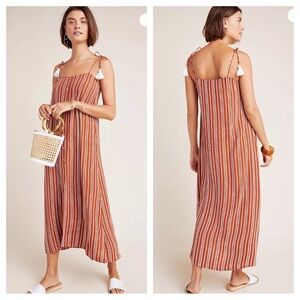 Faithfull The Brand Arietta Striped Tassel Tie Button Front Striped Maxi Dress